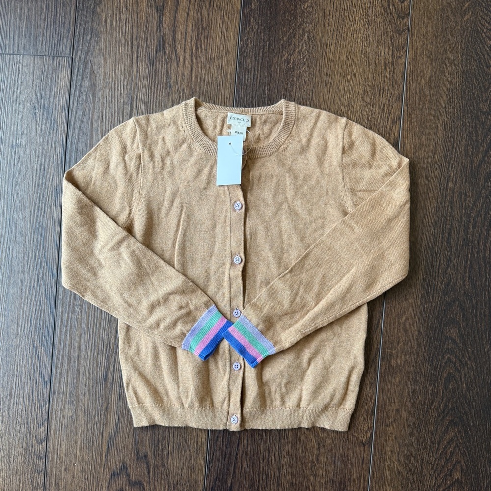 Crewcuts Tan Cardigan with Colorful Cuffs NWT Sz 8/9